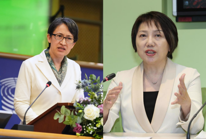 郭正亮質疑，蕭美琴(左)的演講跟歐洲議會無關，且是范雲邀請，有什麼了不起？（合成圖／美聯社、資料照）