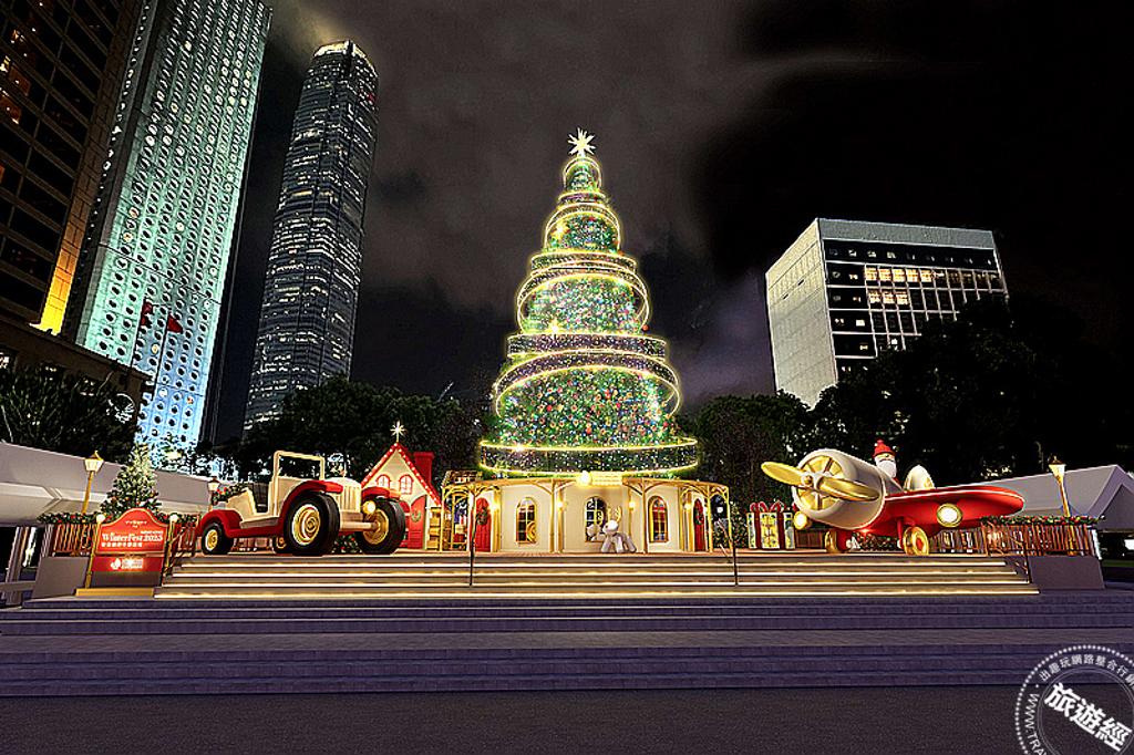 高達20米的巨型聖誕樹與浪漫「星光長廊」點亮中環夜色,成為香港冬日聖誕最燦爛必拍景點。圖片:港旅局提供