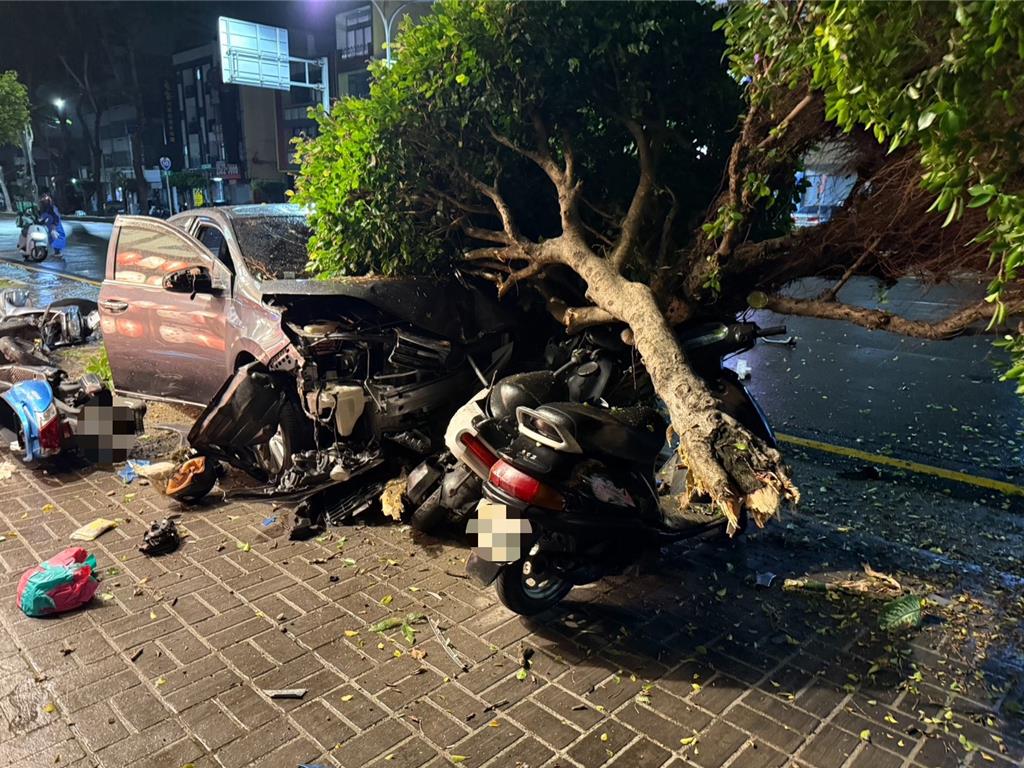 鳳凰颱風害路邊物品倒一片？ 警證實為車禍自撞