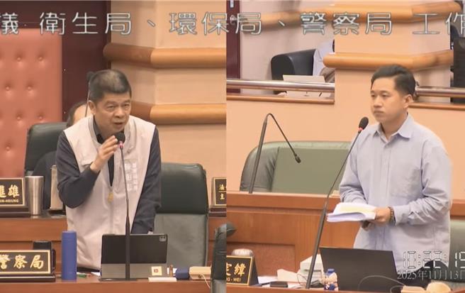 嘉義市議員郭定緯今以AI生成照片質詢嘉義市警察局長陳明志。（郭定緯服務處提供／呂妍庭嘉義傳真）