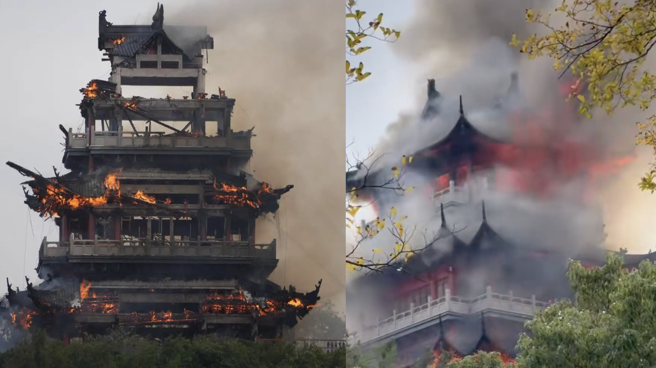 蘇州永慶寺文昌閣傳出嚴重火警意外。（圖／微博）