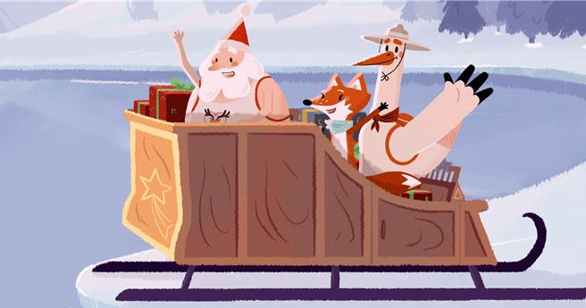 「第一讚：聖誕老人的破冰之旅」，讓鸛鳥和狐狸聯手拯救了聖誕老人浮冰上的家。（海鵬提供）