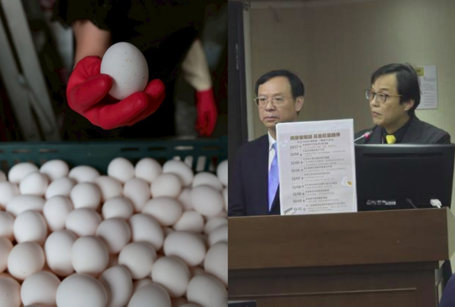 食药署长姜至刚(右)对芬普尼蛋毒性严重性的说法引蓝委不满。左为卫福部长石崇良。（合成图／资料照、林周义摄）