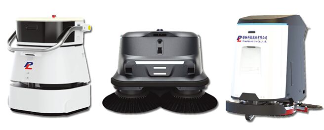 傑融科技MT2專利智能AI洗地機器人，MT1 AI自動掃地機器人及富特中型AI洗地機器人，解決各種場域煩人的清潔問題。圖／業者提供