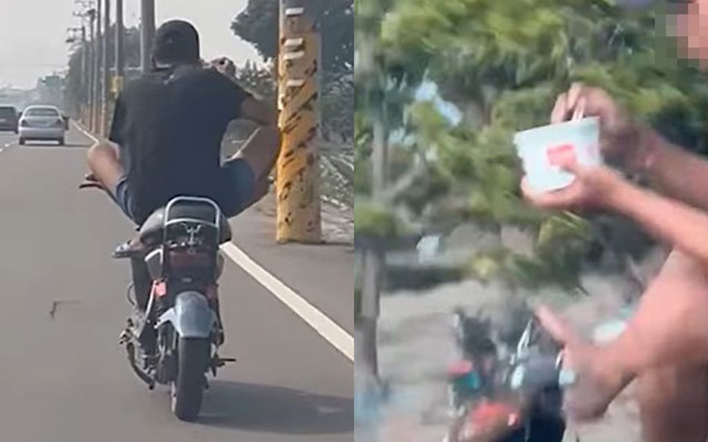 邊騎邊吃泡麵?外籍移工「單腳控機車」 一路搖搖晃晃