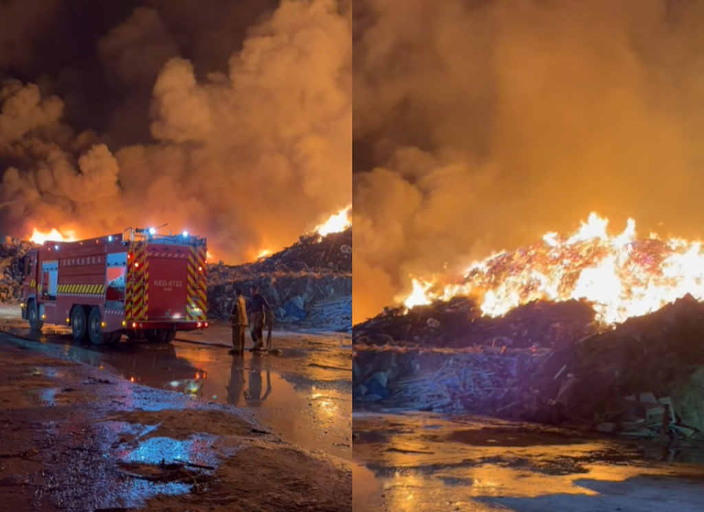 台南烏樹林廢棄物暫置場深夜大火！爆裂聲不斷「恐延燒1週」