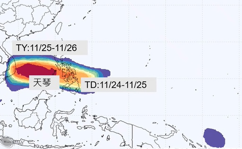熱低壓生成 最快明增強為「天琴」颱風 最新路徑曝