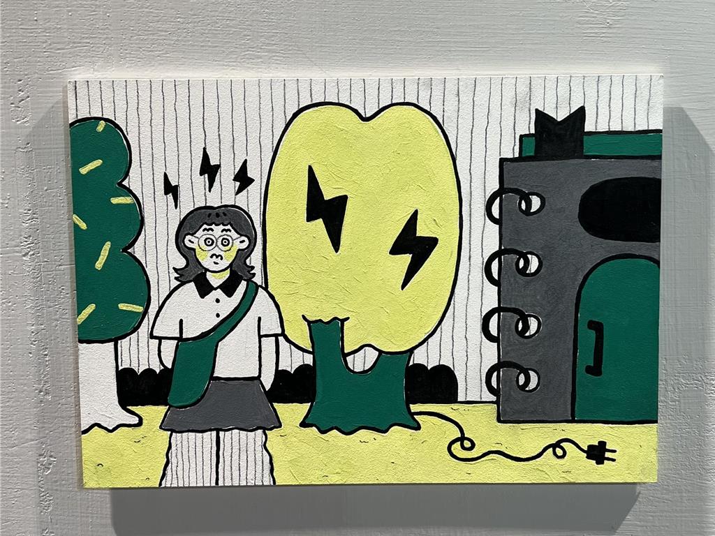 「haha sarah notebook world 插畫個展」限量1幅的《電力樹》,2000元。(徐梓榕攝)