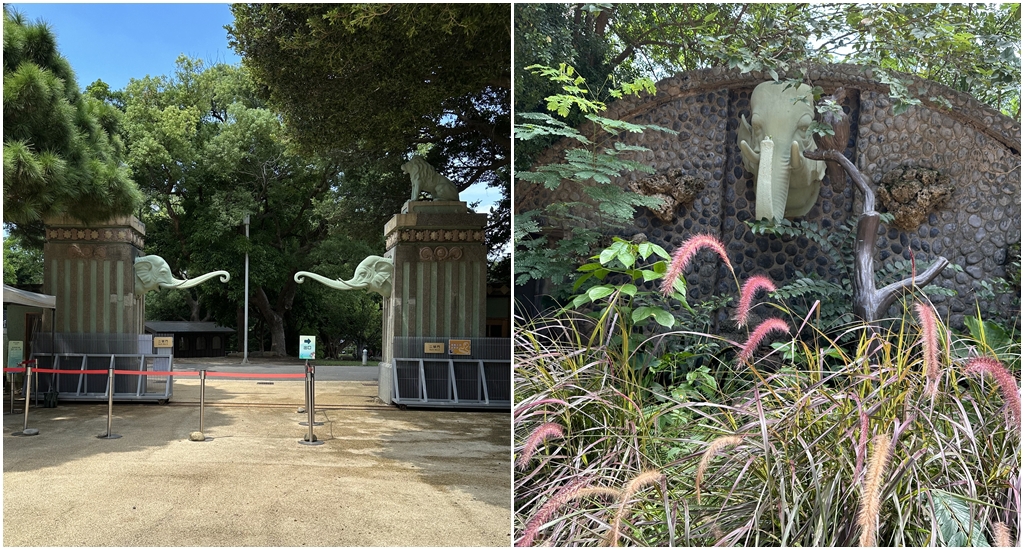 新竹市立動物園保留了舊時的大門與裝飾,色調與設計展現熱帶風情與復古優雅。(吳品瑤 攝)