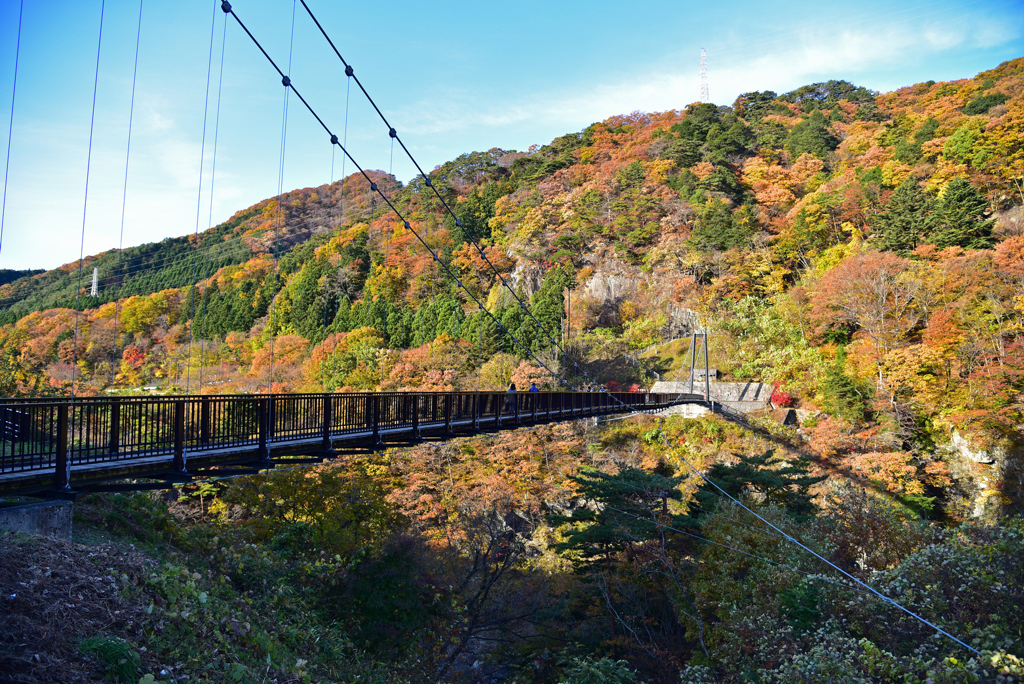 「鬼怒楯岩大吊橋」跨越鬼怒川，是鬼怒川溫泉區的紅葉名勝景點。(東尼叔 攝)