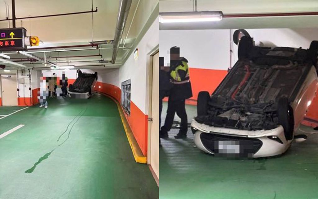 地下停車場開到「翻肚」 租賃車躺坡道驚呆網：真不簡單