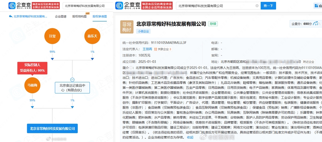 網挖出馬筱梅今年1月在北京開公司。（圖／翻攝自微博）
