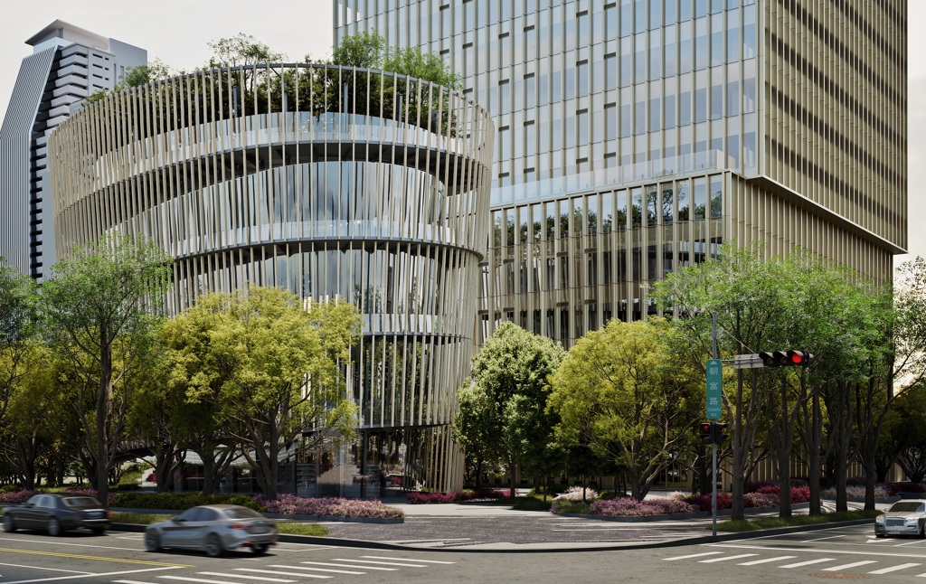 聯聚建設攜手義大利國際建築團隊ACPV ARCHITECTS打造「聯聚中衡大廈」，將成為自國道及74 號快速道路望向七期時的重要城市門面。(圖/業者提供)