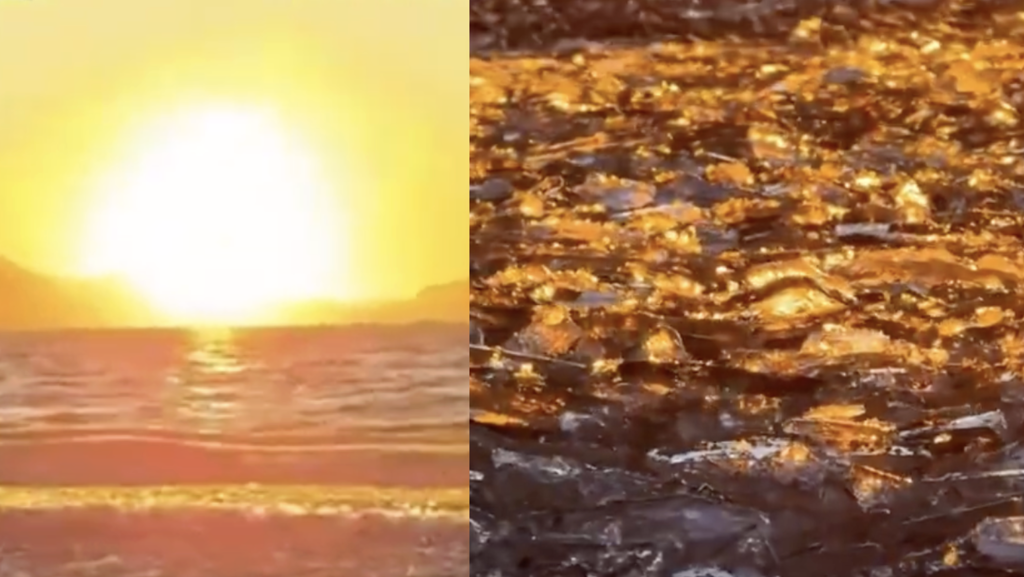 冰推折射出一道道闪闪金光，龙麟跃金的贵气画面，也在眼前浮现。 （图/微博） 