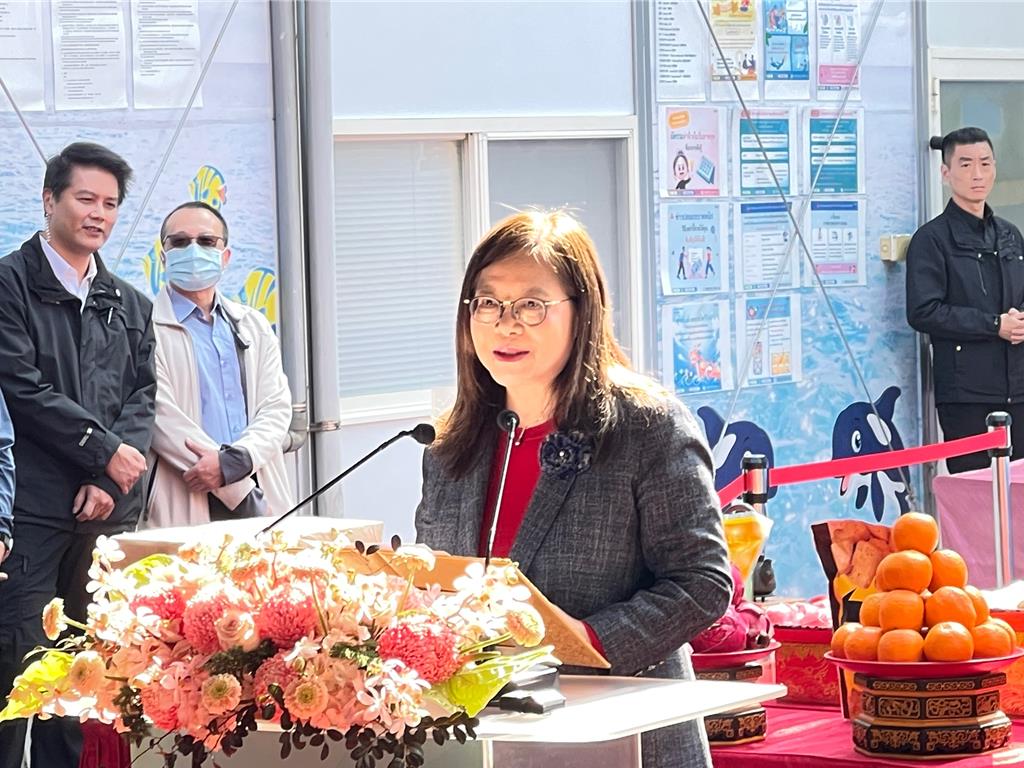 海委會主委管碧玲在海洋委員會、海洋保育署與國家海洋研究院合署辦公廳舍上梁典禮致詞時表示，新廳舍將打造為成為強化國家海洋韌性的行動中心。（丁治綱攝）