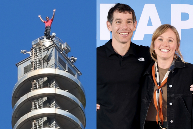 美國自由攀岩好手霍諾德與妻子桑妮。（黃世麒攝）
