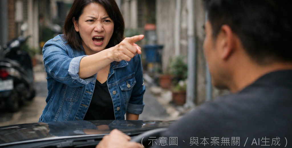 漏水結怨變人肉路障!婦擋鄰車23分鐘 狂嗆「有本事關我」