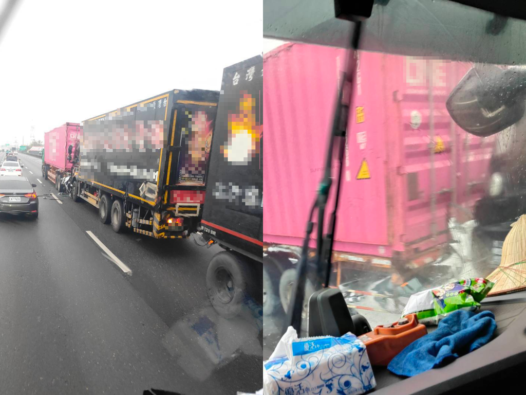 國1南向路竹段貨櫃車、聯結車追撞!車流回堵8K